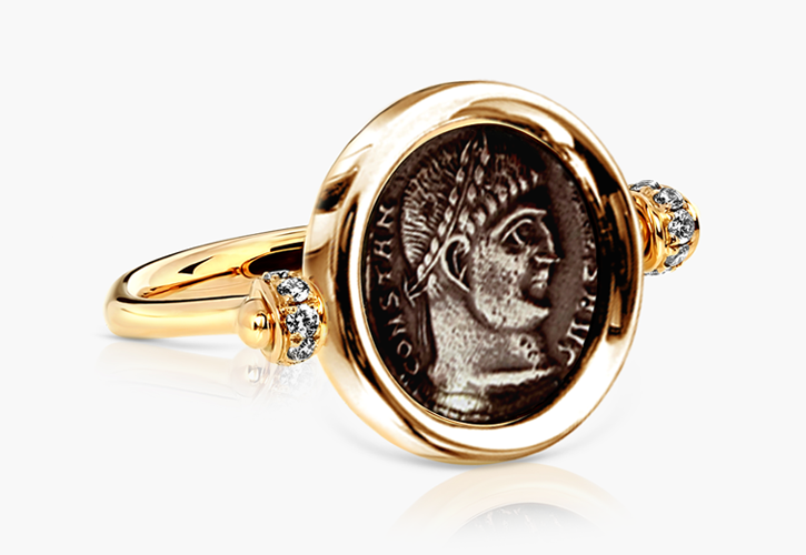 Ring goud Romeinse munt en diamant